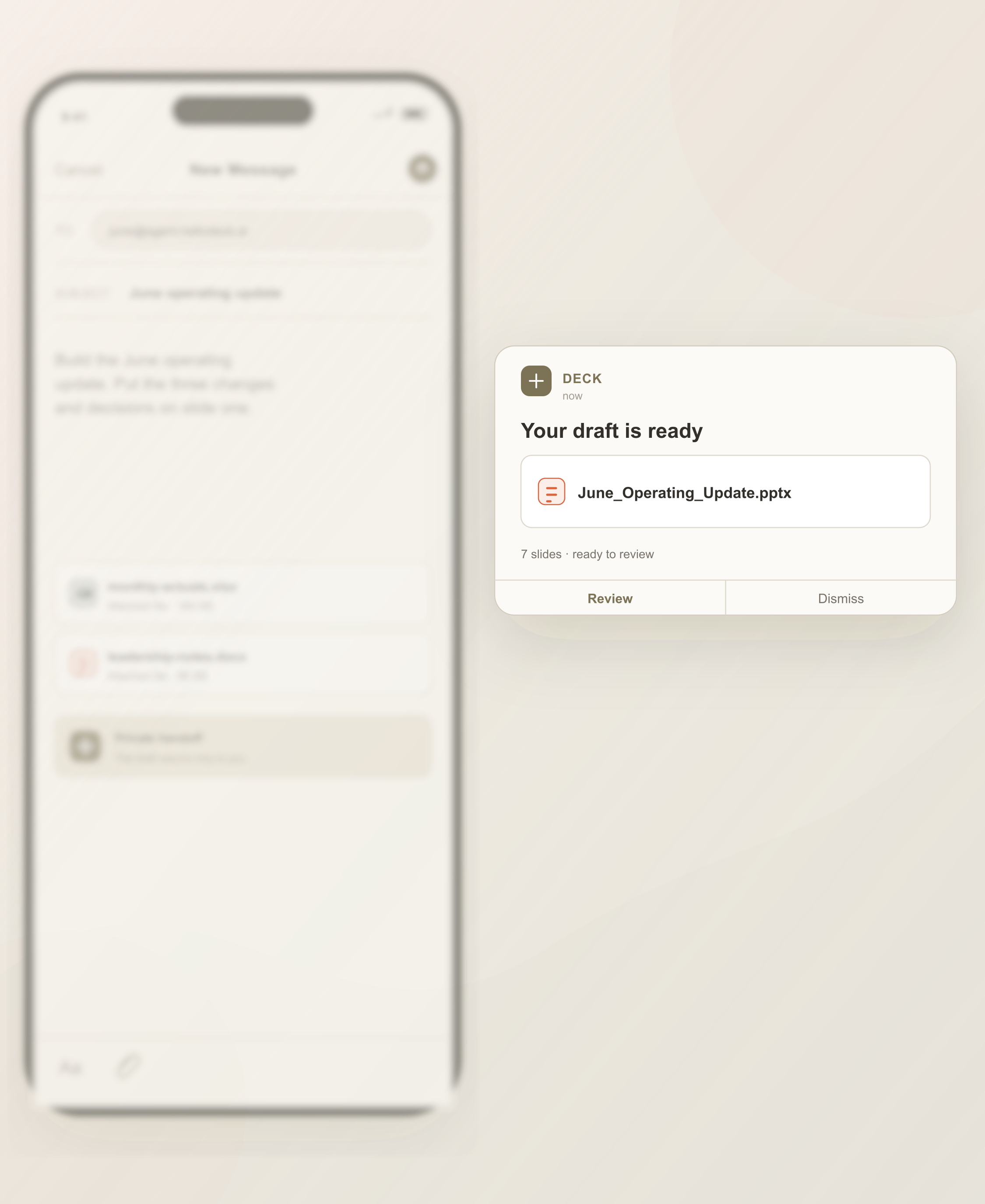 An email to Deck with monthly files and the finished operating update returned for review