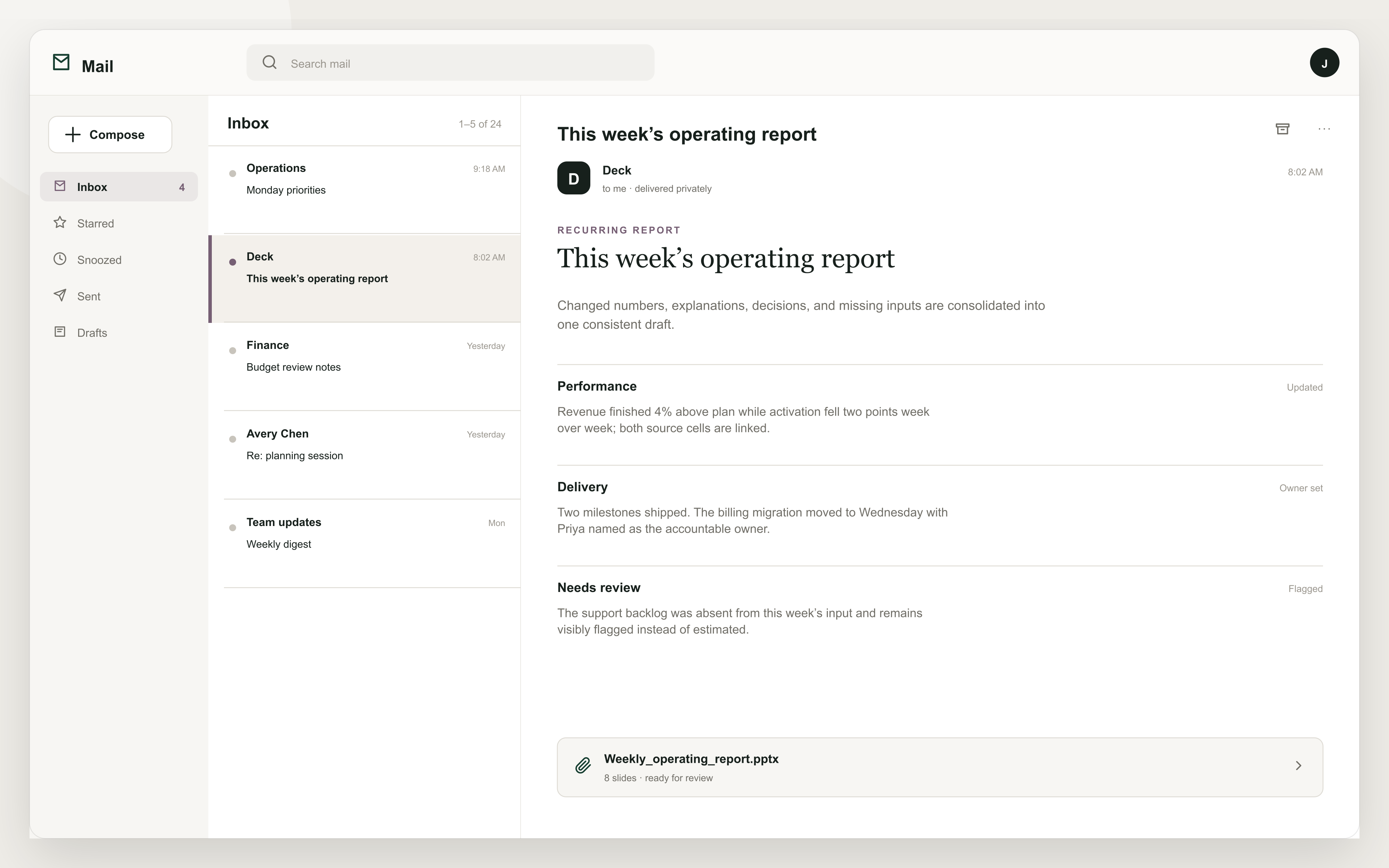 Email from Deck: This week’s operating report